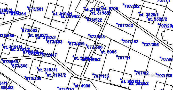 Parcela st. 673/500 v KÚ Zlín, Katastrální mapa