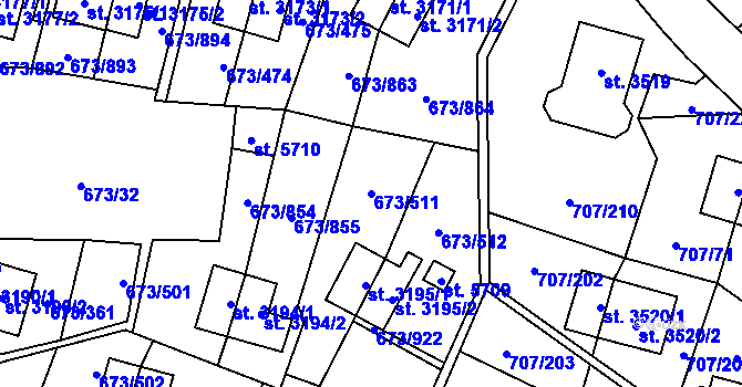 Parcela st. 673/511 v KÚ Zlín, Katastrální mapa