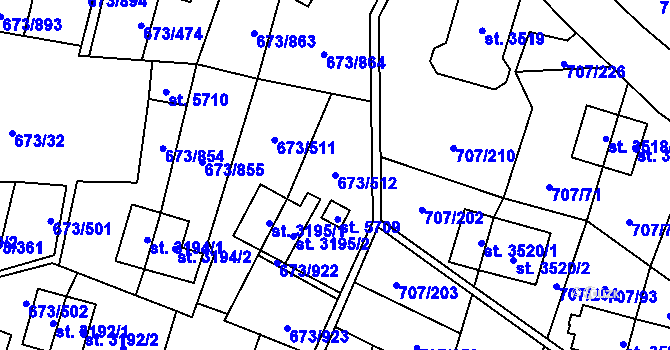 Parcela st. 673/512 v KÚ Zlín, Katastrální mapa
