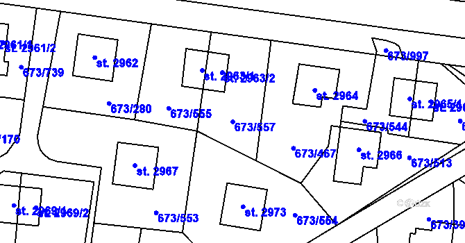 Parcela st. 673/557 v KÚ Zlín, Katastrální mapa