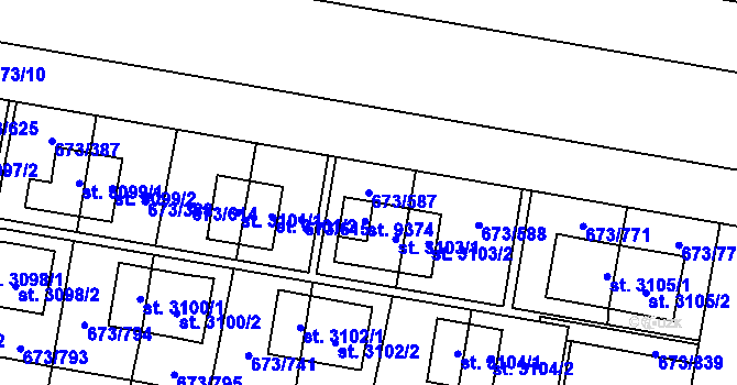Parcela st. 673/587 v KÚ Zlín, Katastrální mapa