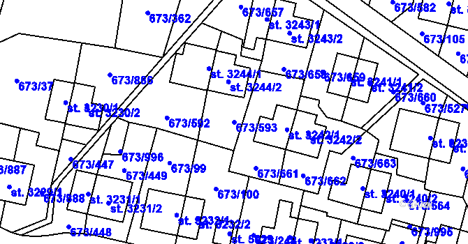 Parcela st. 673/593 v KÚ Zlín, Katastrální mapa