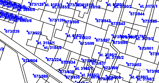 Parcela st. 673/599 v KÚ Zlín, Katastrální mapa