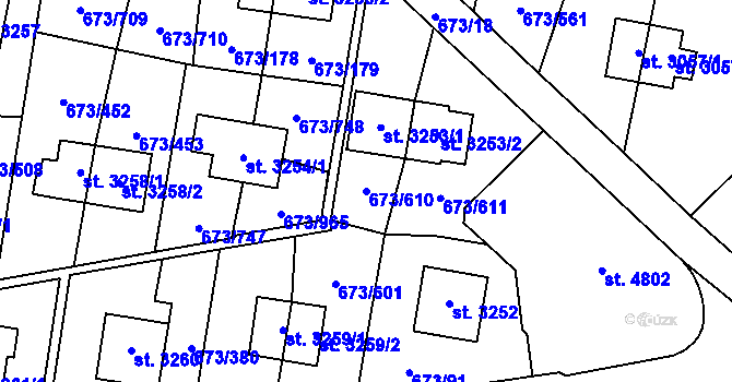 Parcela st. 673/610 v KÚ Zlín, Katastrální mapa