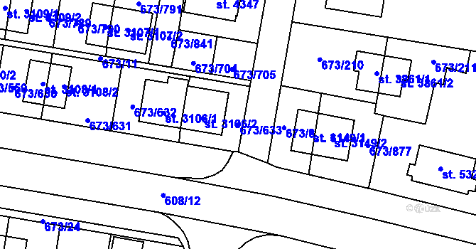 Parcela st. 673/633 v KÚ Zlín, Katastrální mapa