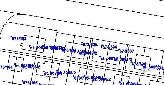Parcela st. 673/635 v KÚ Zlín, Katastrální mapa