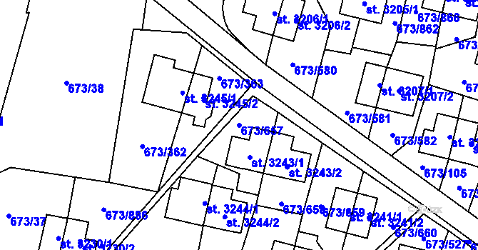 Parcela st. 673/657 v KÚ Zlín, Katastrální mapa