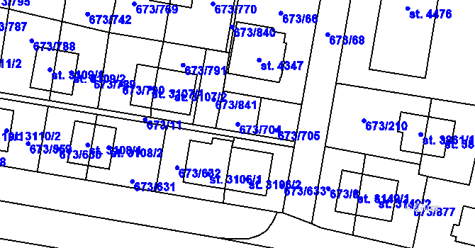 Parcela st. 673/704 v KÚ Zlín, Katastrální mapa
