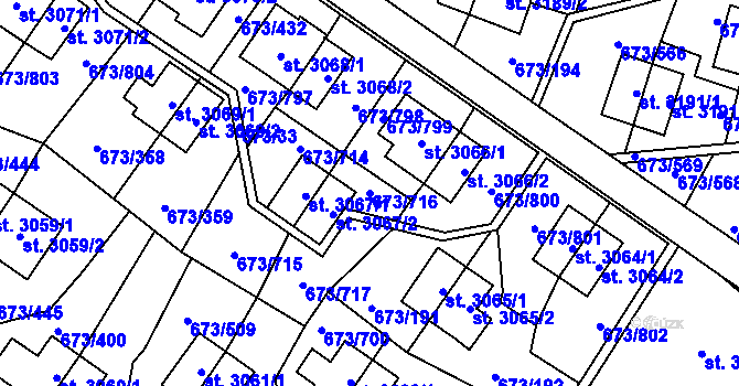Parcela st. 673/716 v KÚ Zlín, Katastrální mapa