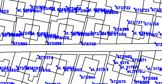 Parcela st. 673/720 v KÚ Zlín, Katastrální mapa