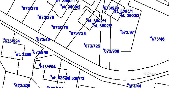 Parcela st. 673/725 v KÚ Zlín, Katastrální mapa