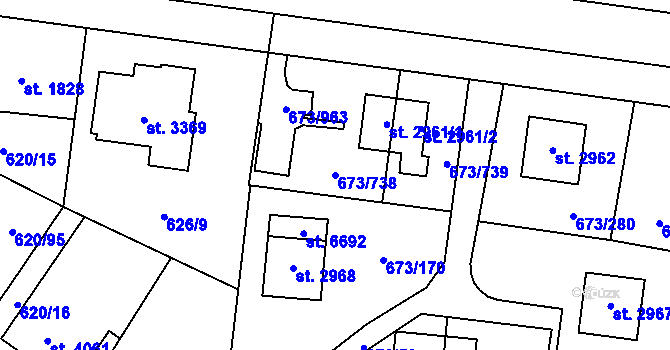 Parcela st. 673/738 v KÚ Zlín, Katastrální mapa