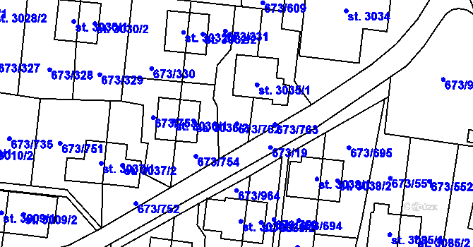 Parcela st. 673/762 v KÚ Zlín, Katastrální mapa