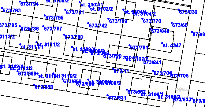 Parcela st. 673/790 v KÚ Zlín, Katastrální mapa