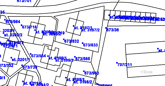 Parcela st. 673/833 v KÚ Zlín, Katastrální mapa