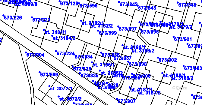 Parcela st. 673/836 v KÚ Zlín, Katastrální mapa