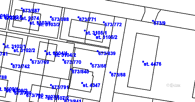 Parcela st. 673/839 v KÚ Zlín, Katastrální mapa