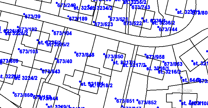 Parcela st. 673/850 v KÚ Zlín, Katastrální mapa