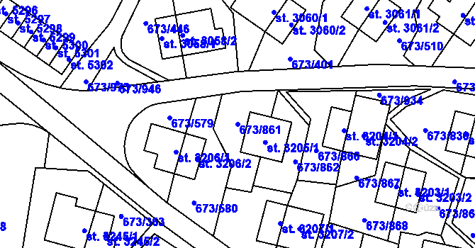 Parcela st. 673/861 v KÚ Zlín, Katastrální mapa