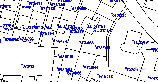 Parcela st. 673/863 v KÚ Zlín, Katastrální mapa