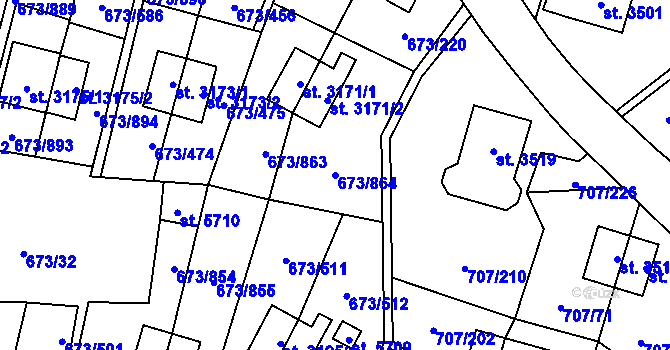 Parcela st. 673/864 v KÚ Zlín, Katastrální mapa