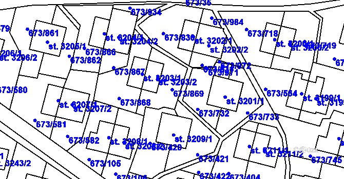 Parcela st. 673/869 v KÚ Zlín, Katastrální mapa