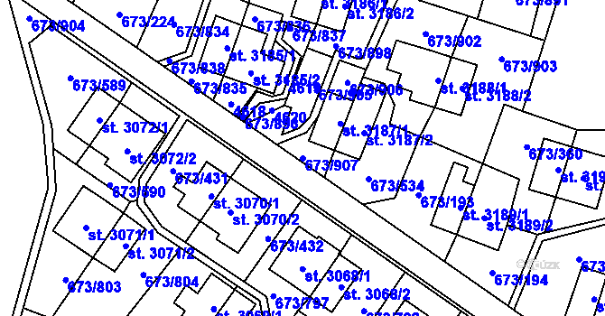 Parcela st. 673/907 v KÚ Zlín, Katastrální mapa