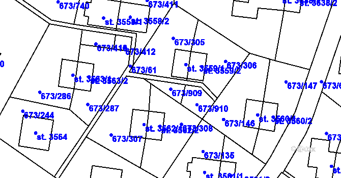 Parcela st. 673/909 v KÚ Zlín, Katastrální mapa