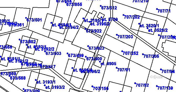 Parcela st. 673/923 v KÚ Zlín, Katastrální mapa