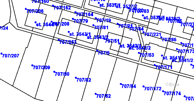 Parcela st. 707/5 v KÚ Zlín, Katastrální mapa