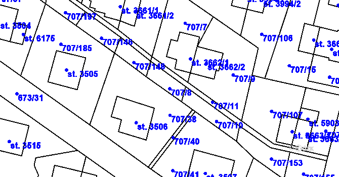 Parcela st. 707/8 v KÚ Zlín, Katastrální mapa