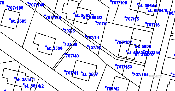 Parcela st. 707/10 v KÚ Zlín, Katastrální mapa