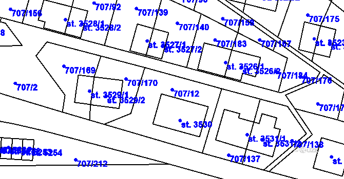Parcela st. 707/12 v KÚ Zlín, Katastrální mapa