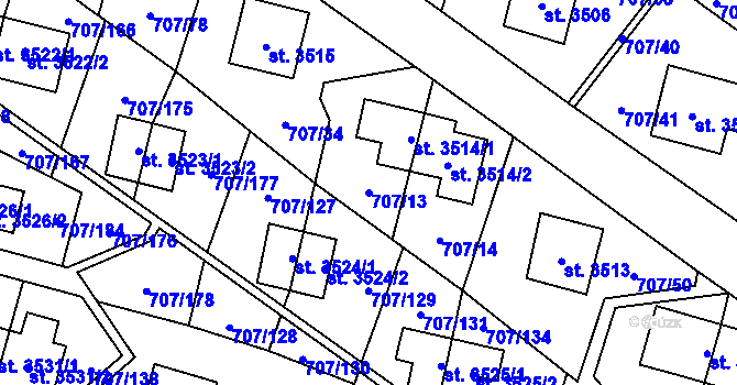 Parcela st. 707/13 v KÚ Zlín, Katastrální mapa
