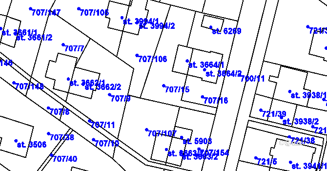 Parcela st. 707/15 v KÚ Zlín, Katastrální mapa