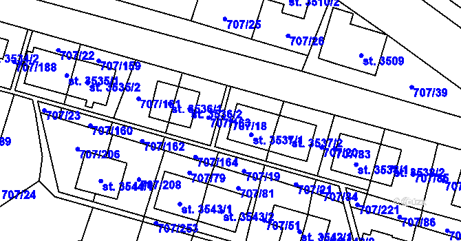 Parcela st. 707/18 v KÚ Zlín, Katastrální mapa