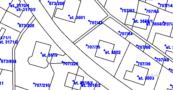 Parcela st. 707/35 v KÚ Zlín, Katastrální mapa
