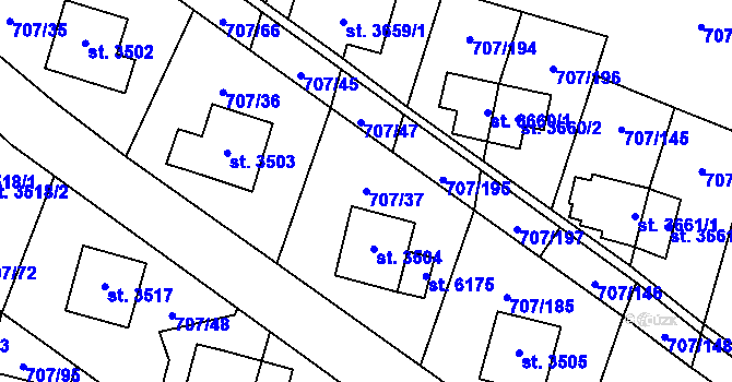 Parcela st. 707/37 v KÚ Zlín, Katastrální mapa