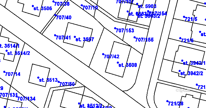 Parcela st. 707/42 v KÚ Zlín, Katastrální mapa