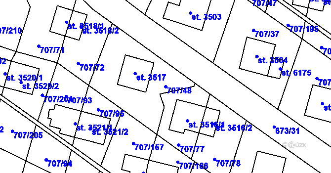 Parcela st. 707/48 v KÚ Zlín, Katastrální mapa