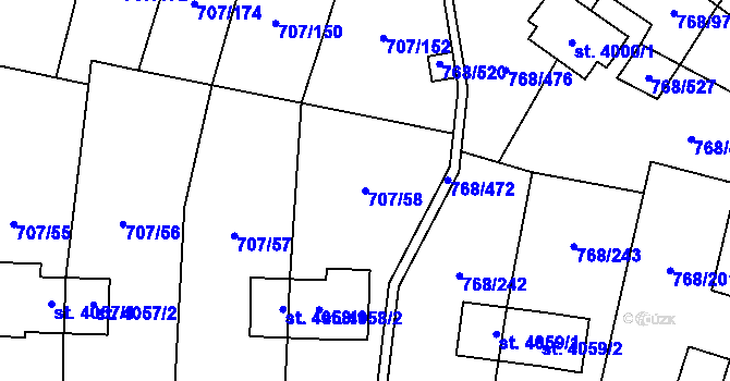Parcela st. 707/58 v KÚ Zlín, Katastrální mapa