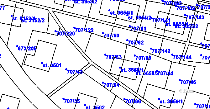 Parcela st. 707/63 v KÚ Zlín, Katastrální mapa