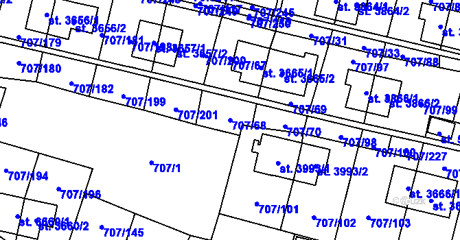 Parcela st. 707/68 v KÚ Zlín, Katastrální mapa