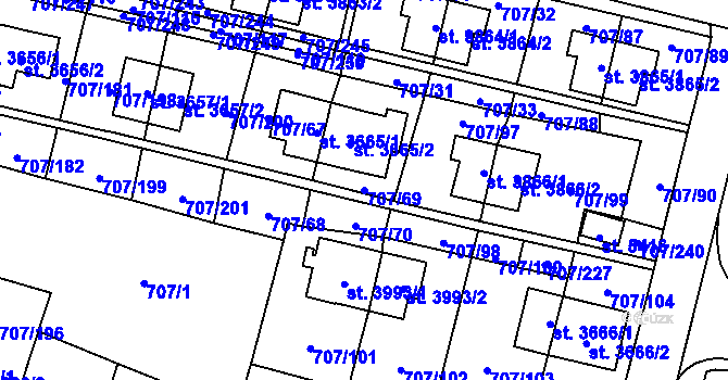 Parcela st. 707/69 v KÚ Zlín, Katastrální mapa