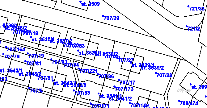 Parcela st. 707/85 v KÚ Zlín, Katastrální mapa