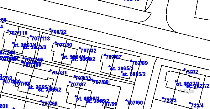 Parcela st. 707/87 v KÚ Zlín, Katastrální mapa