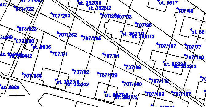 Parcela st. 707/94 v KÚ Zlín, Katastrální mapa