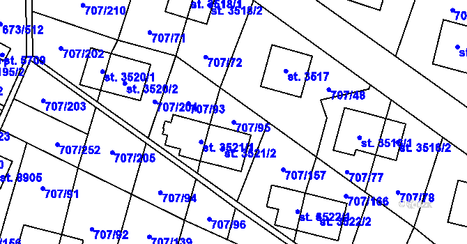 Parcela st. 707/95 v KÚ Zlín, Katastrální mapa