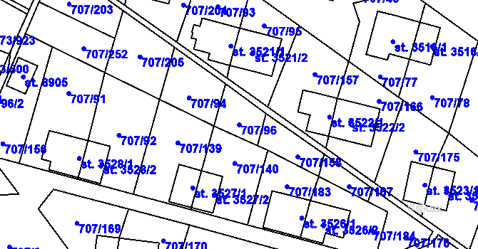 Parcela st. 707/96 v KÚ Zlín, Katastrální mapa