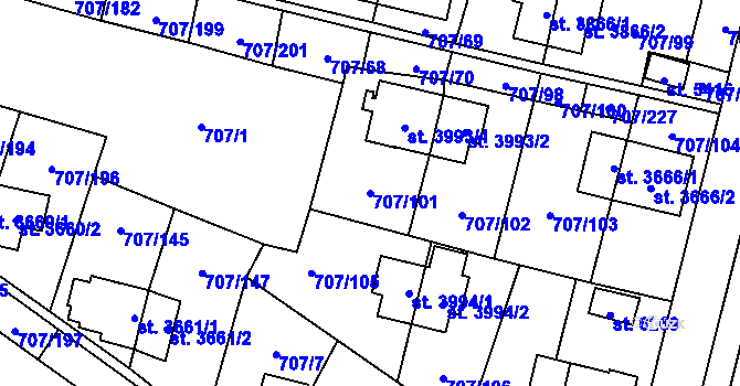 Parcela st. 707/101 v KÚ Zlín, Katastrální mapa